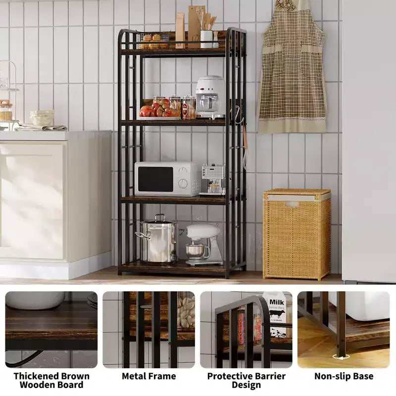 Scaffale da Panettiere da Cucina Resistente a 4 Ripiani Regolabili, Carrello Porta Microonde Indipendente per Riporre Oggetti in Cucina, Soggiorno, Garage