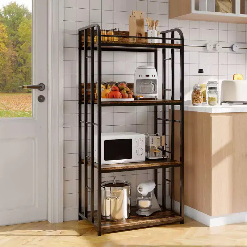Scaffale da Panettiere da Cucina Resistente a 4 Ripiani Regolabili, Carrello Porta Microonde Indipendente per Riporre Oggetti in Cucina, Soggiorno, Garage