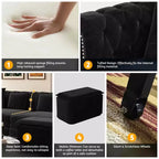 MAYEERTY 89 Divano a 3 posti in velluto con pouf mobile, divano letto estraibile 3 in 1, divano letto King Size nero