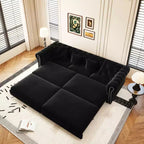MAYEERTY 89 Divano a 3 posti in velluto con pouf mobile, divano letto estraibile 3 in 1, divano letto King Size nero
