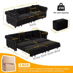 MAYEERTY 89 Divano a 3 posti in velluto con pouf mobile, divano letto estraibile 3 in 1, divano letto King Size nero