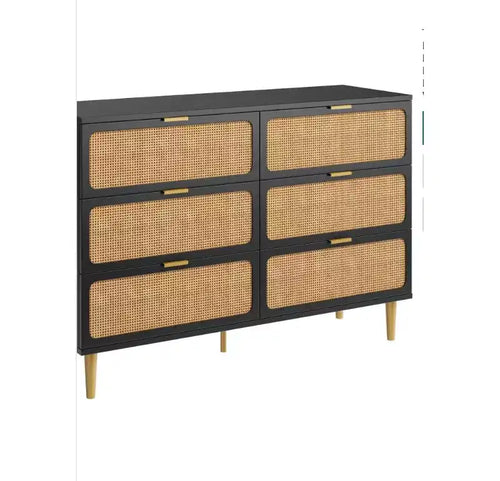 6-Drawer Rattan Storage Dresser (PB Board + Sticker + PE Rattan)