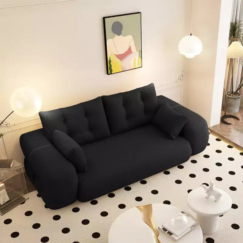 MAYEERTY 78.7 Divano Letto Pieghevole Multifunzionale, Divano Letto Trasformabile 3 in 1 in Tessuto Teddy Imbottito in Schiuma Nero