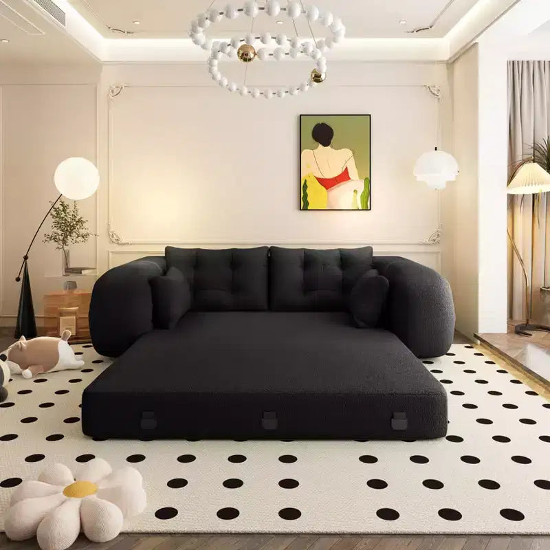 MAYEERTY 78.7 Divano Letto Pieghevole Multifunzionale, Divano Letto Trasformabile 3 in 1 in Tessuto Teddy Imbottito in Schiuma Nero