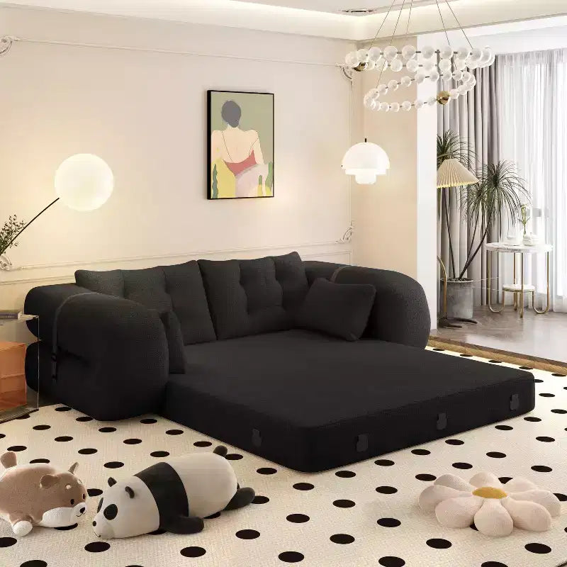 MAYEERTY 78.7 Divano Letto Pieghevole Multifunzionale, Divano Letto Trasformabile 3 in 1 in Tessuto Teddy Imbottito in Schiuma Nero