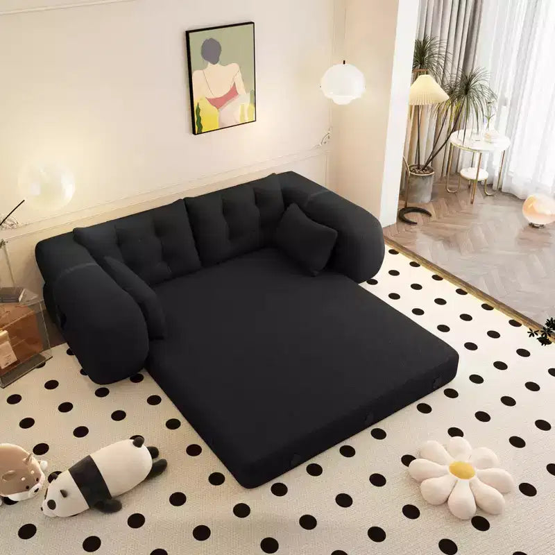 MAYEERTY 78.7 Divano Letto Pieghevole Multifunzionale, Divano Letto Trasformabile 3 in 1 in Tessuto Teddy Imbottito in Schiuma Nero