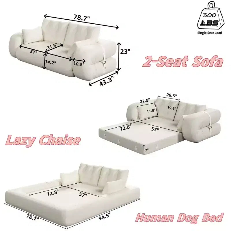 MAYEERTY 78.7 Divano Letto Pieghevole Multifunzionale, Divano Letto Trasformabile 3 in 1 in Tessuto Teddy Imbottito in Schiuma Nero