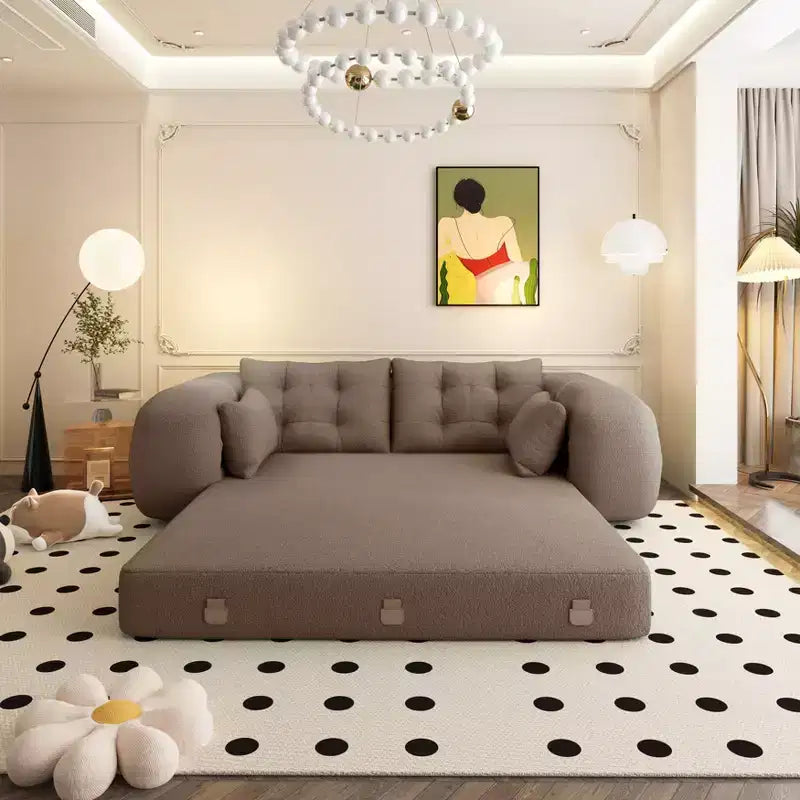 MAYEERTY 78.7 Divano Letto Pieghevole Multifunzione, Divano Letto a 3 Posti Imbottito in Tessuto Teddy Marrone