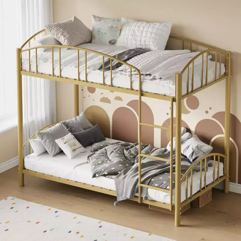 Letto a castello in metallo a una piazza e mezza, telaio per letti a castello resistente con sponde di sicurezza ad arco e scala di sicurezza, letto in acciaio per bambini, non necessita di rete a molle, rosa