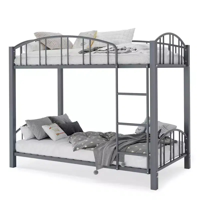 Letto a castello in metallo a una piazza e mezza, telaio per letti a castello resistente con sponde di sicurezza ad arco e scala di sicurezza, letto in acciaio per bambini, non necessita di rete a molle, rosa