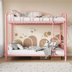 Letto a castello in metallo a una piazza e mezza, telaio per letti a castello resistente con sponde di sicurezza ad arco e scala di sicurezza, letto in acciaio per bambini, non necessita di rete a molle, rosa