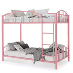 Letto a castello in metallo a una piazza e mezza, telaio per letti a castello resistente con sponde di sicurezza ad arco e scala di sicurezza, letto in acciaio per bambini, non necessita di rete a molle, rosa