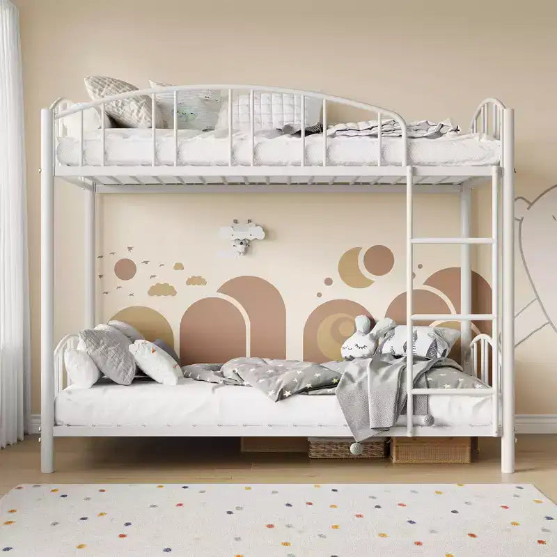 Letto a castello in metallo a una piazza e mezza, telaio per letti a castello resistente con sponde di sicurezza ad arco e scala di sicurezza, letto in acciaio per bambini, non necessita di rete a molle, rosa