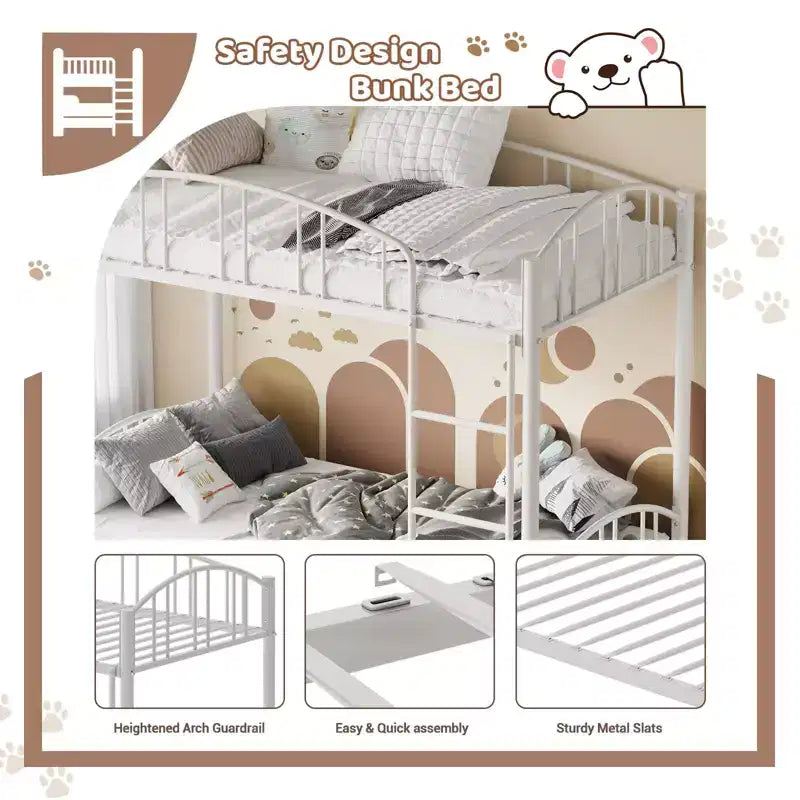 Letto a castello in metallo a una piazza e mezza, telaio per letti a castello resistente con sponde di sicurezza ad arco e scala di sicurezza, letto in acciaio per bambini, non necessita di rete a molle, rosa