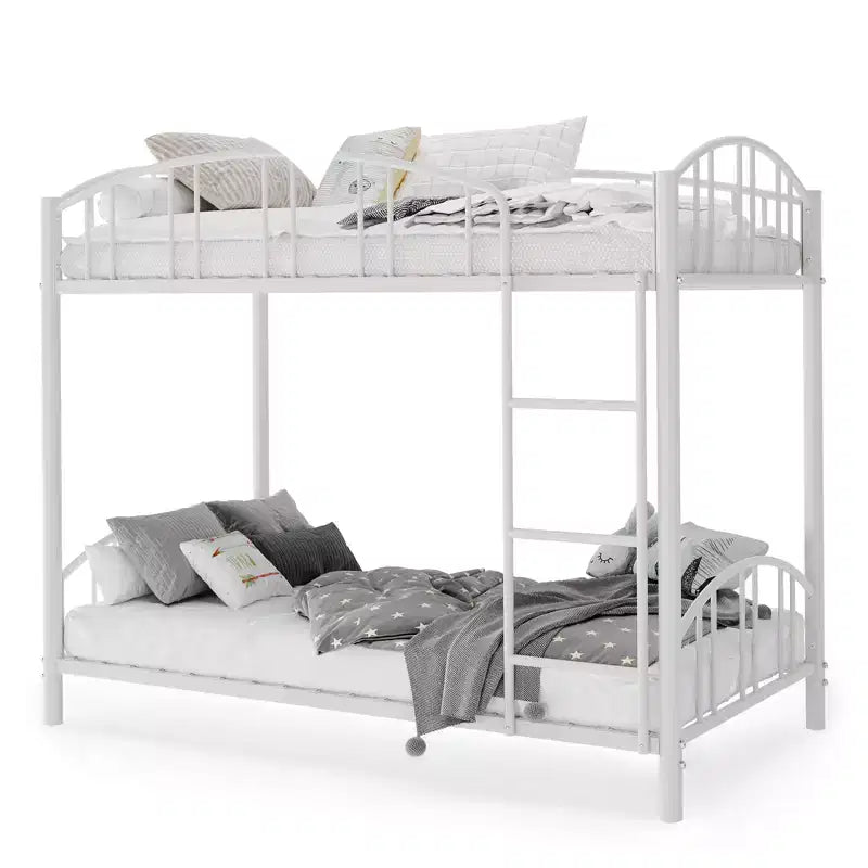 Letto a castello in metallo a una piazza e mezza, telaio per letti a castello resistente con sponde di sicurezza ad arco e scala di sicurezza, letto in acciaio per bambini, non necessita di rete a molle, rosa