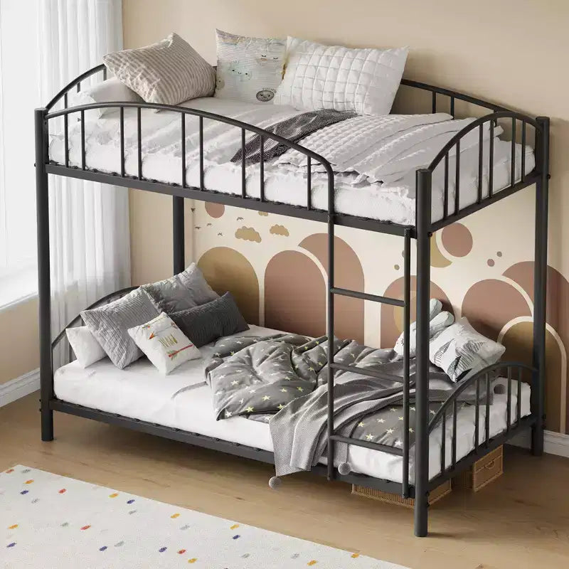 Letto a castello in metallo a una piazza e mezza, telaio per letti a castello resistente con sponde di sicurezza ad arco e scala di sicurezza, letto in acciaio per bambini, non necessita di rete a molle, rosa