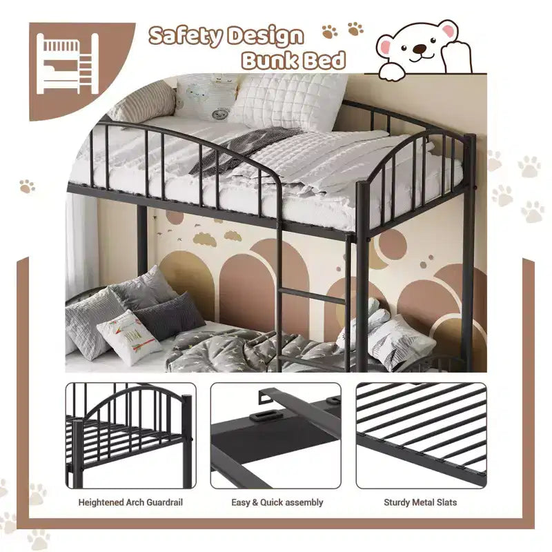 Letto a castello in metallo a una piazza e mezza, telaio per letti a castello resistente con sponde di sicurezza ad arco e scala di sicurezza, letto in acciaio per bambini, non necessita di rete a molle, rosa