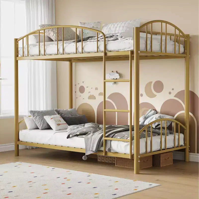 Letto a castello in metallo a una piazza e mezza, telaio per letti a castello resistente con sponde di sicurezza ad arco e scala di sicurezza, letto in acciaio per bambini, non necessita di rete a molle, rosa