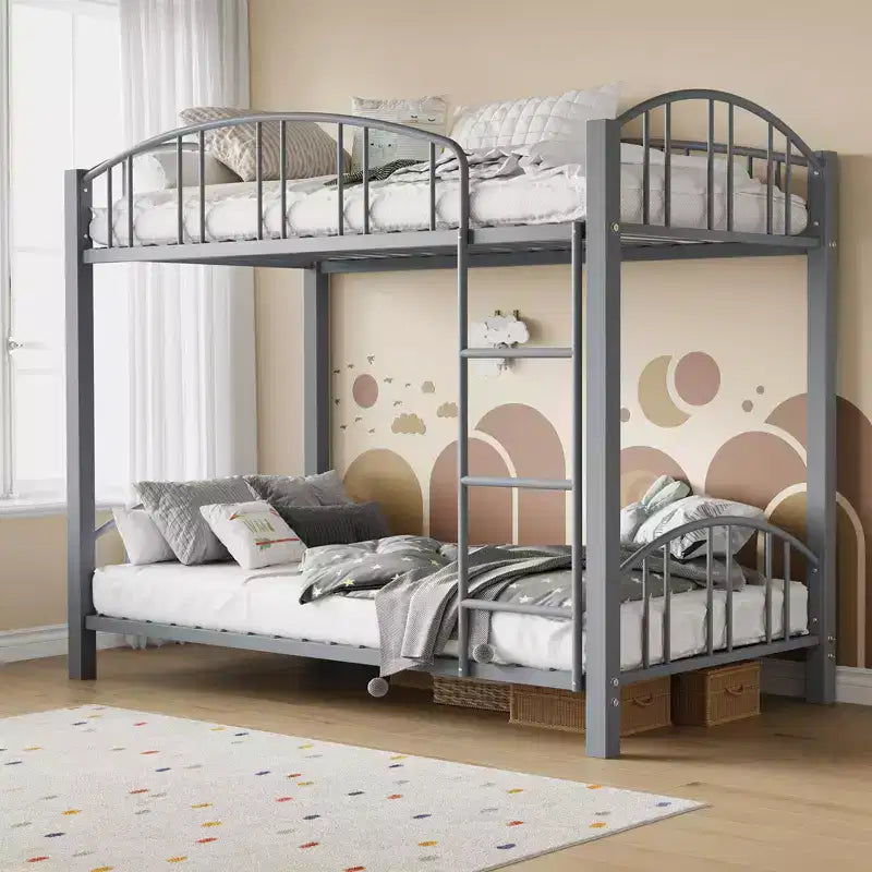 Letto a castello in metallo a una piazza e mezza, telaio per letti a castello resistente con sponde di sicurezza ad arco e scala di sicurezza, letto in acciaio per bambini, non necessita di rete a molle, rosa