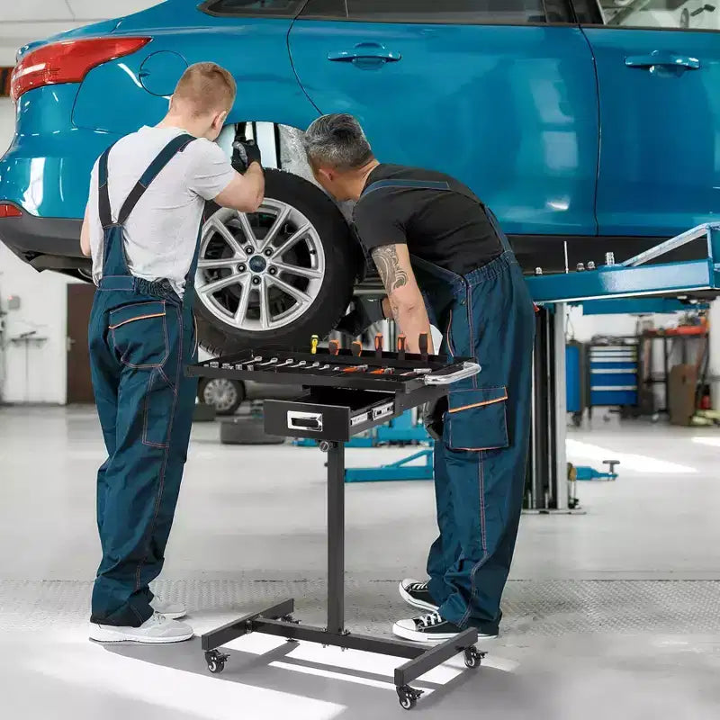 Vassoio portautensili COZONY per impieghi gravosi, tavolo da lavoro regolabile in acciaio con ruote per garage, officina, fai da te, capacità 100 kg