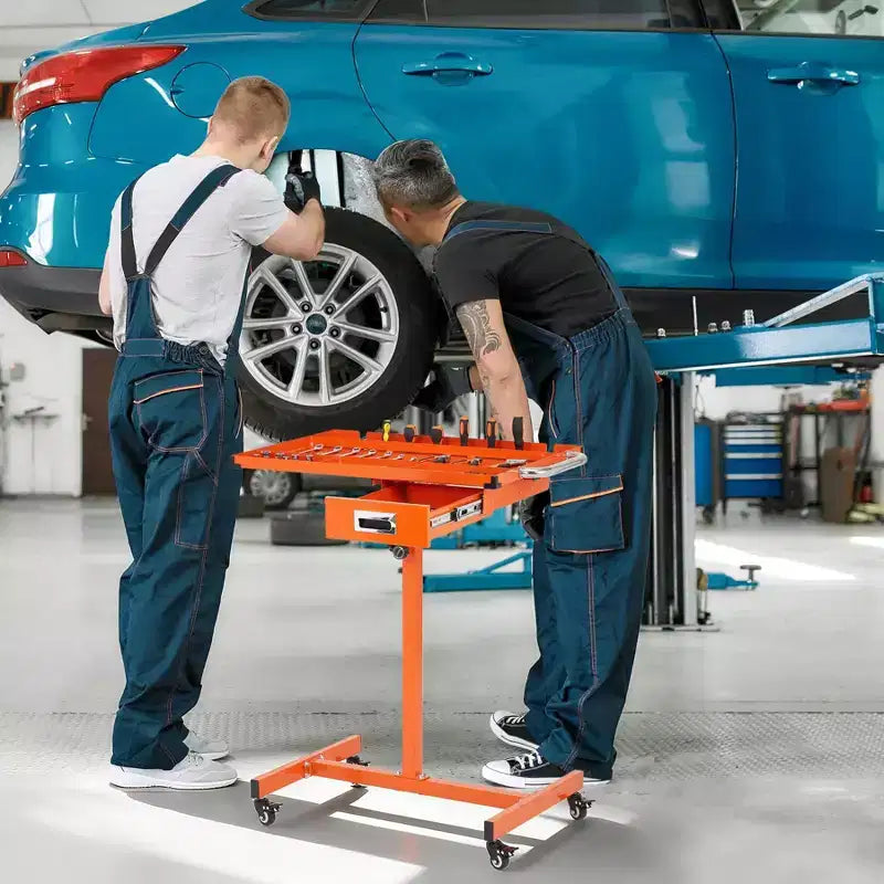 Vassoio portautensili COZONY per impieghi gravosi, tavolo da lavoro regolabile in acciaio con ruote per garage, officina, fai da te, capacità 100 kg
