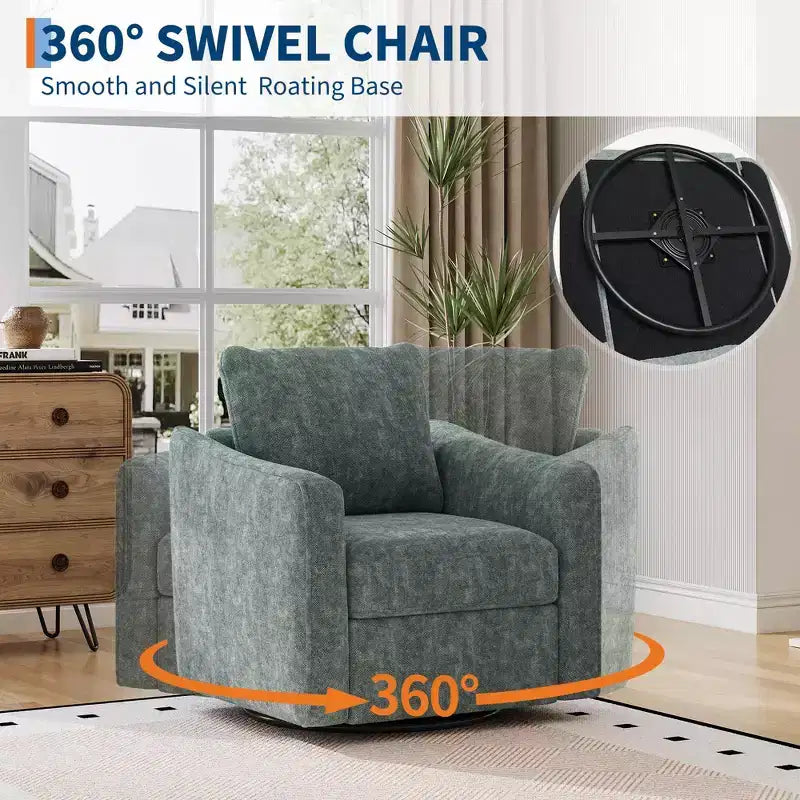 COZONY Poltrona Girevole a 360°, Poltroncina Moderna con Schienale Alto e Rivestimento in Lino per Soggiorno