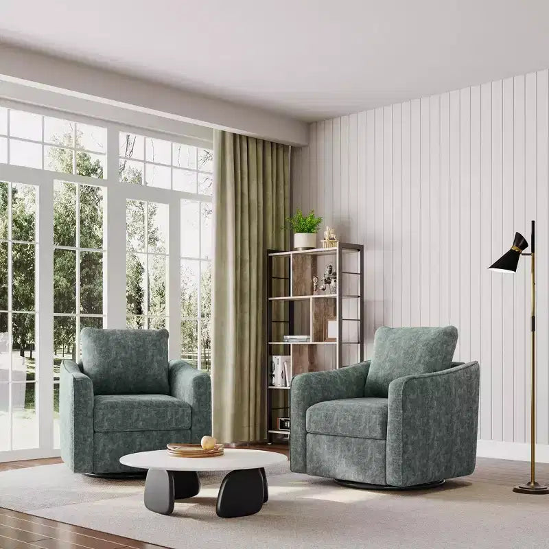 COZONY Poltrona Girevole a 360°, Poltroncina Moderna con Schienale Alto e Rivestimento in Lino per Soggiorno