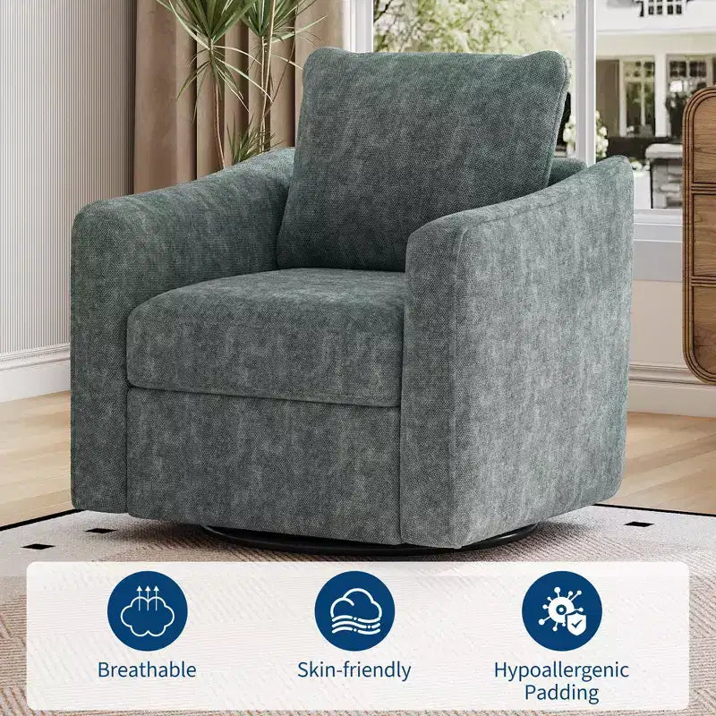 COZONY Poltrona Girevole a 360°, Poltroncina Moderna con Schienale Alto e Rivestimento in Lino per Soggiorno