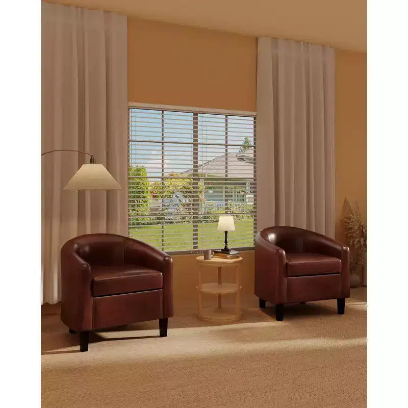 Poltrona a pozzetto, piccola poltrona con braccioli e cuscino in PU, 25x26.8x28, poltrona lounge in similpelle marrone, grigio e nero per spazi compatti