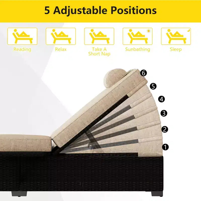 Sdraio da Esterno in Rattan per Patio, Sedia a Sdraio Reclinabile Regolabile per Piscina con Cuscino, Vimini PE, Sedia Prendisole per Spiaggia, Giardino, Set da 2
