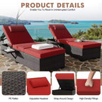 Sdraio da Esterno in Rattan per Patio, Sedia a Sdraio Reclinabile Regolabile per Piscina con Cuscino, Vimini PE, Sedia Prendisole per Spiaggia, Giardino, Set da 2