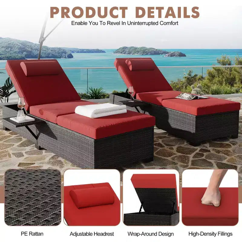 Sdraio da Esterno in Rattan per Patio, Sedia a Sdraio Reclinabile Regolabile per Piscina con Cuscino, Vimini PE, Sedia Prendisole per Spiaggia, Giardino, Set da 2