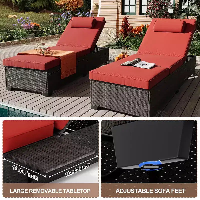 Sdraio da Esterno in Rattan per Patio, Sedia a Sdraio Reclinabile Regolabile per Piscina con Cuscino, Vimini PE, Sedia Prendisole per Spiaggia, Giardino, Set da 2