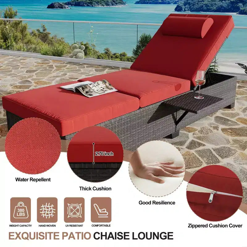 Sdraio da Esterno in Rattan per Patio, Sedia a Sdraio Reclinabile Regolabile per Piscina con Cuscino, Vimini PE, Sedia Prendisole per Spiaggia, Giardino, Set da 2