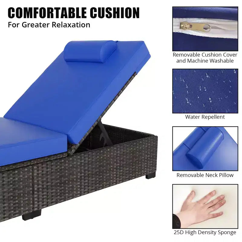 Sdraio da Esterno in Rattan per Patio, Sedia a Sdraio Reclinabile Regolabile per Piscina con Cuscino, Vimini PE, Sedia Prendisole per Spiaggia, Giardino, Set da 2
