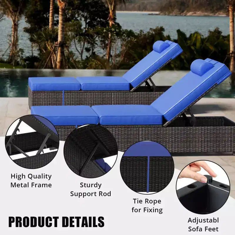 Sdraio da Esterno in Rattan per Patio, Sedia a Sdraio Reclinabile Regolabile per Piscina con Cuscino, Vimini PE, Sedia Prendisole per Spiaggia, Giardino, Set da 2