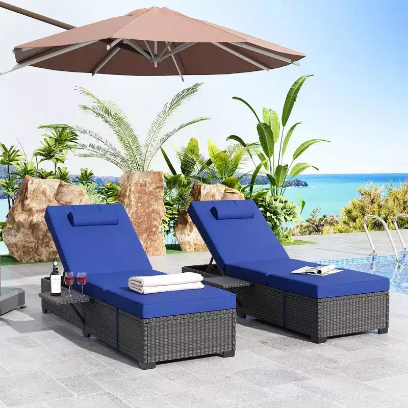 Sdraio da Esterno in Rattan per Patio, Sedia a Sdraio Reclinabile Regolabile per Piscina con Cuscino, Vimini PE, Sedia Prendisole per Spiaggia, Giardino, Set da 2