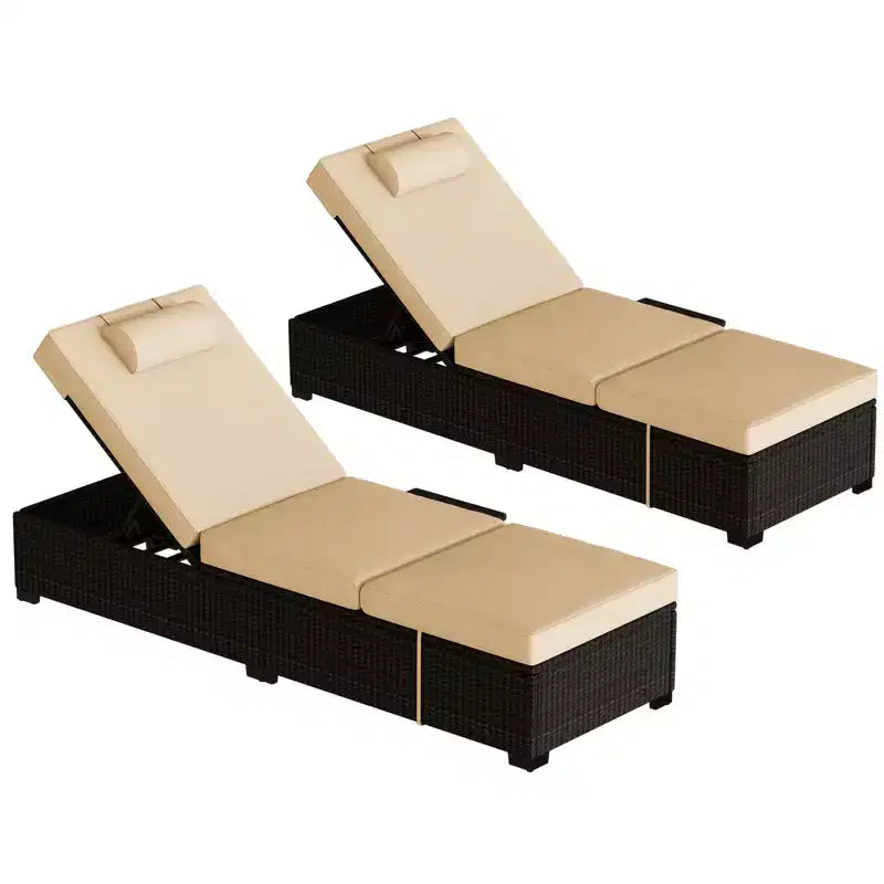 Sdraio da Esterno in Rattan per Patio, Sedia a Sdraio Reclinabile Regolabile per Piscina con Cuscino, Vimini PE, Sedia Prendisole per Spiaggia, Giardino, Set da 2
