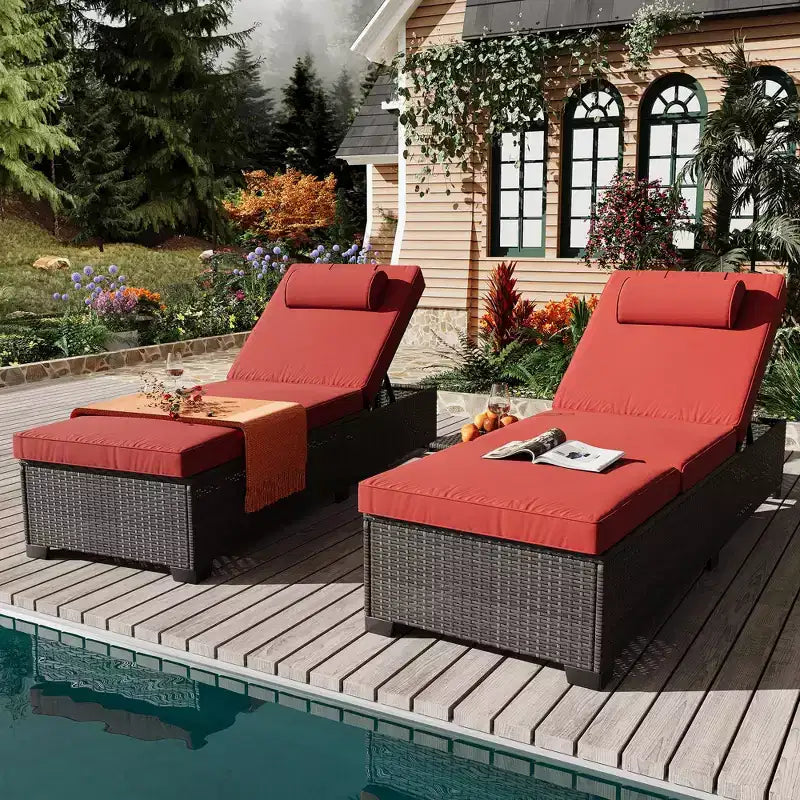 Sdraio da Esterno in Rattan per Patio, Sedia a Sdraio Reclinabile Regolabile per Piscina con Cuscino, Vimini PE, Sedia Prendisole per Spiaggia, Giardino, Set da 2