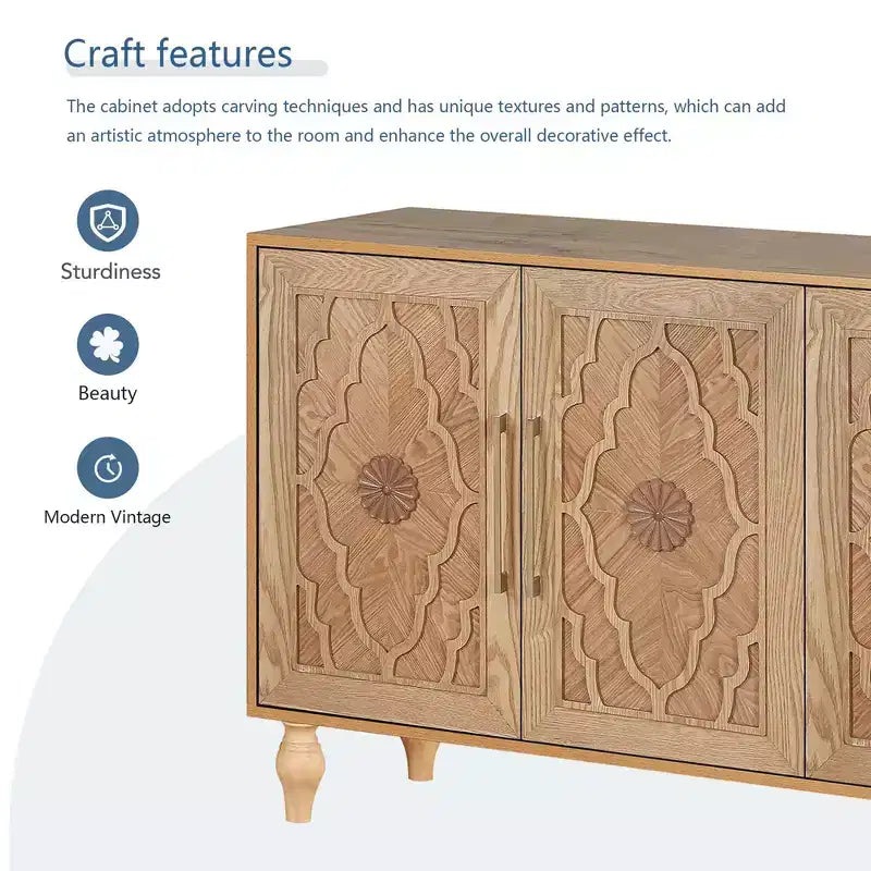 Clihome 63 Mobile Contenitore Grande con Maniglia in Metallo, Ante Intagliate a Fiori, Credenza Consolle Moderna in Legno con Ripiani Regolabili