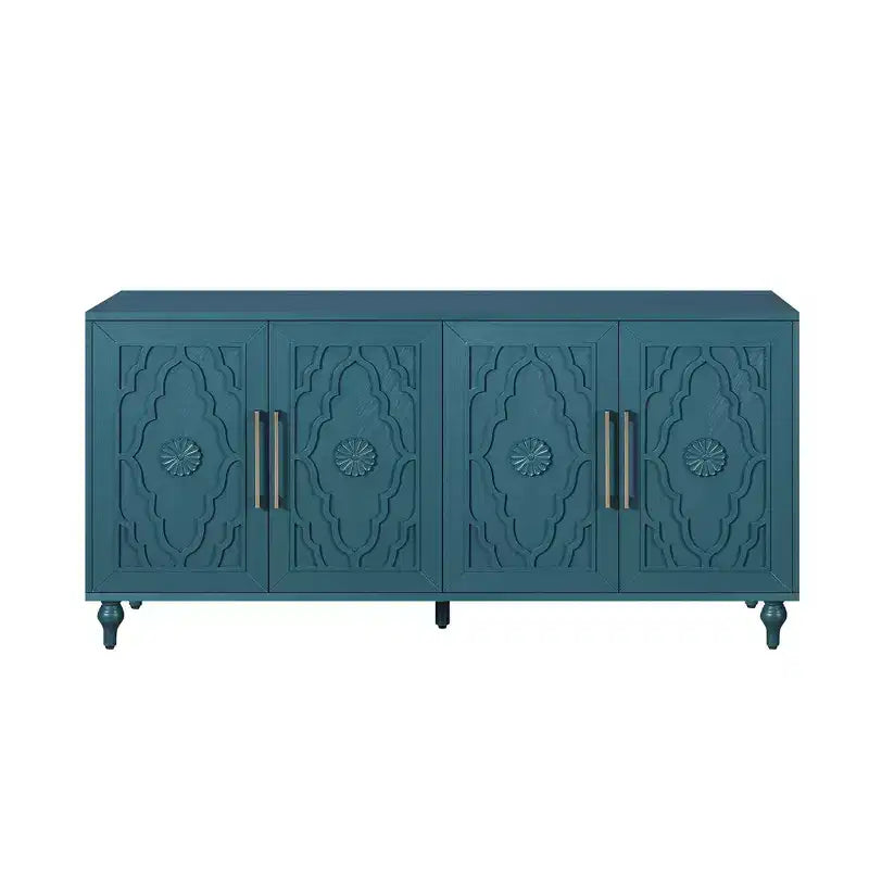 Clihome 63 Mobile Contenitore Grande con Maniglia in Metallo, Ante Intagliate a Fiori, Credenza Consolle Moderna in Legno con Ripiani Regolabili