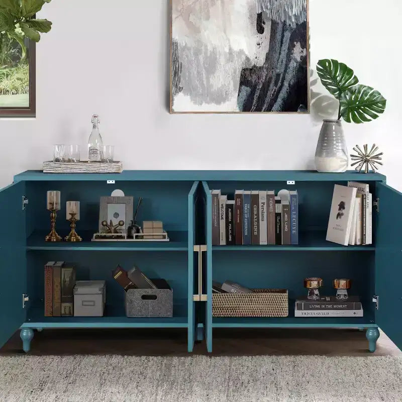 Clihome 63 Mobile Contenitore Grande con Maniglia in Metallo, Ante Intagliate a Fiori, Credenza Consolle Moderna in Legno con Ripiani Regolabili