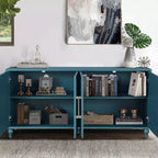 Clihome 63 Mobile Contenitore Grande con Maniglia in Metallo, Ante Intagliate a Fiori, Credenza Consolle Moderna in Legno con Ripiani Regolabili