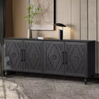 Clihome 63 Mobile Contenitore Grande con Maniglia in Metallo, Ante Intagliate a Fiori, Credenza Consolle Moderna in Legno con Ripiani Regolabili