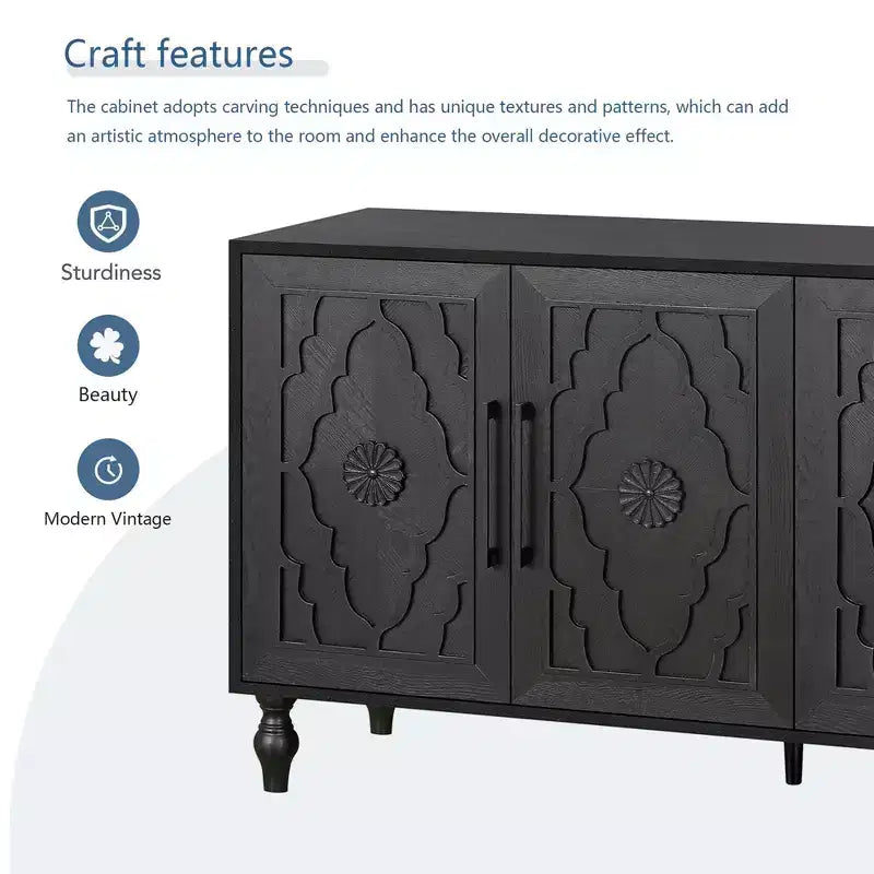 Clihome 63 Mobile Contenitore Grande con Maniglia in Metallo, Ante Intagliate a Fiori, Credenza Consolle Moderna in Legno con Ripiani Regolabili