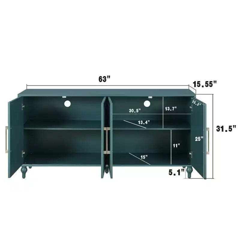 Clihome 63 Mobile Contenitore Grande con Maniglia in Metallo, Ante Intagliate a Fiori, Credenza Consolle Moderna in Legno con Ripiani Regolabili