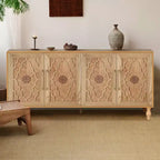 Clihome 63 Mobile Contenitore Grande con Maniglia in Metallo, Ante Intagliate a Fiori, Credenza Consolle Moderna in Legno con Ripiani Regolabili