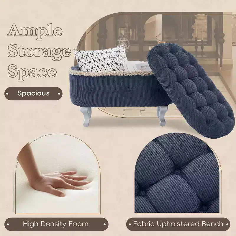 TUYOHW 29.5 Panchina Pouf Contenitore Retrò da Fondo Letto con Frange, Elegante Pouf Accent Trapuntato per Camera da Letto e Soggiorno, Capacità 136 kg