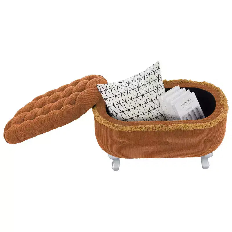 TUYOHW 29.5 Panchina Pouf Contenitore Retrò da Fondo Letto con Frange, Elegante Pouf Accent Trapuntato per Camera da Letto e Soggiorno, Capacità 136 kg