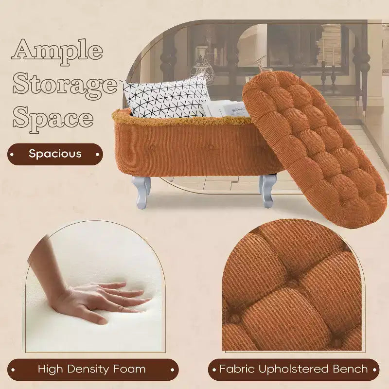 TUYOHW 29.5 Panchina Pouf Contenitore Retrò da Fondo Letto con Frange, Elegante Pouf Accent Trapuntato per Camera da Letto e Soggiorno, Capacità 136 kg